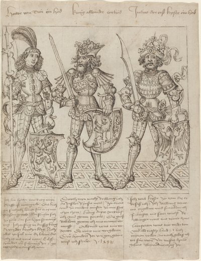 トロイのヘクター、アレキサンダー大王、ユリウス・カエサル 作： Primary Master of the Strassburg Chronicle