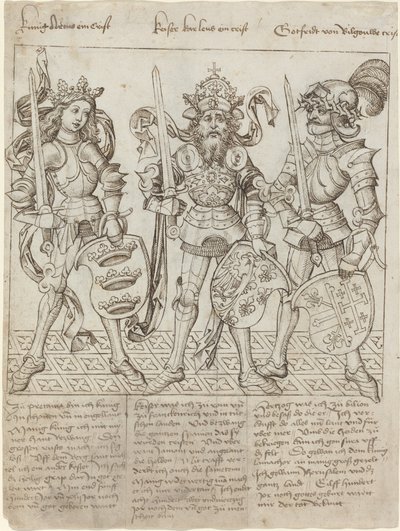 ブローニュのアーサー王、シャルルマーニュ、ゴッドフリー 作： Primary Master of the Strassburg Chronicle