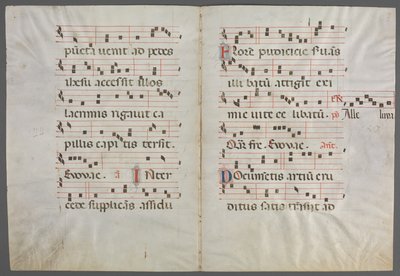 アンティフォナリーからのバイフォリウム：音楽、c。 1320-1340。 作： Primo Miniatore di San Domenico
