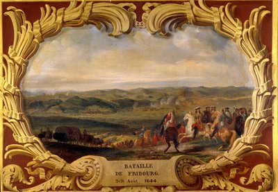 1644年8月3日から9日にかけてのフリブールの戦いで、グラン・コンド（ブルボン公ルイ2世）（ブルボン・コンド）（1621-1686）とテュレンヌ子爵アンリ・ドゥ・ラ・トゥール・ドーヴェルニュ（1611-1675）がドイツ軍に勝利する。プロスペール・ラファイエ（1806-1883）による絵画 1836年 作： Prosper Lafaye or Lafait