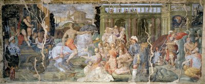 教皇シルベスターと皇帝コンスタンティヌスの物語、プロスペロ・フォンタナ（1512-1597）作、フレスコ画、ホール、パラッツィーナ・デッラ・ヴィオラ、イタリア、ボローニャ 作： Prospero Fontana