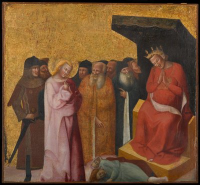 二人の男を生き返らせる福音伝道者聖ヨハネ、1325～1330年頃（パネルにテンペラと金箔） 作： Pseudo Jacopino di Francesco