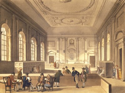 サウスシーハウス、パブの配当ホールR.アッカーマン、1810年（アクアチント） 作： Pugin and Rowlandson