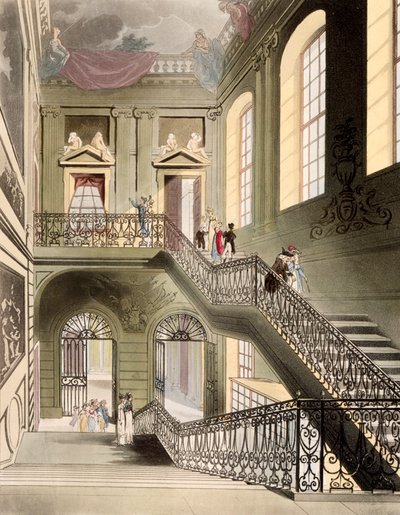 大英博物館のホールと階段、「ロンドンの小宇宙」からR.アッカーマン1808刊 作： Pugin and Rowlandson