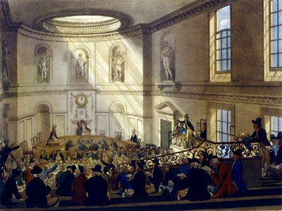ジョセフコンスタンティンスタドラー（fl.1780-1812）、1808（アクアチント）によって彫刻された「ロンドンのアッカーマンの小宇宙」からのインディアハウス、ザセールルーム 作： Pugin and Rowlandson