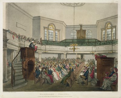 マグダレン礼拝堂、「ロンドンのアッカーマンの小宇宙」から、ジョンブラック（fl.1791-1831）、1809（アクアチント）によって彫刻 作： Pugin and Rowlandson