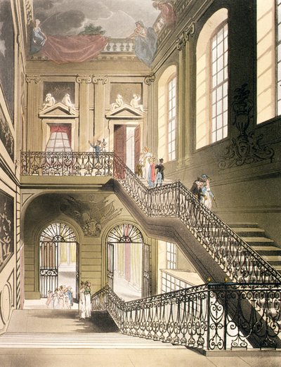 アッカーマンの「ロンドンの小宇宙」の大英博物館のホールと階段 作： Pugin and Rowlandson