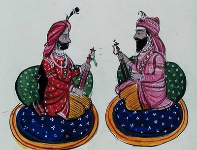 マハラジャ・カラク・シンとマハラジャ・ナウ・ニハル・シン 1890年頃（紙に水彩画） 作： Punjabi School