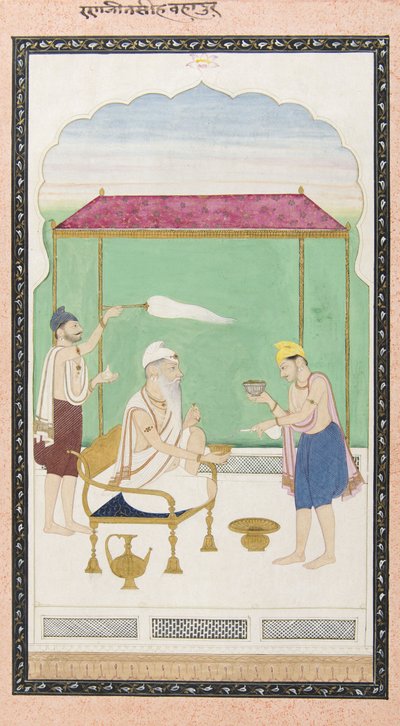 金の持ち主が出席した金色の椅子に座ったランジットシン、1830年頃 作： Punjabi School