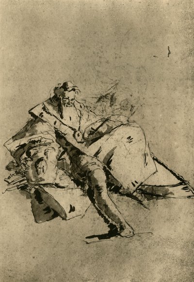 「座っている老人」、18 世紀、1928 年 作： Pupil of Tiepolo