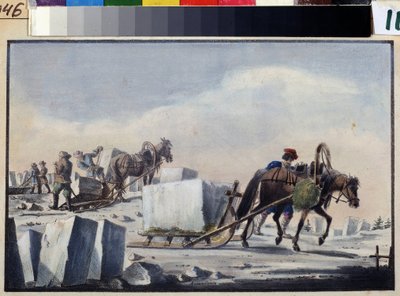 氷割り。 Pyotr Alexandrovich Alexandrov (1794-?) による絵画。 紙に水彩、インク 作： Pyotr Alexandrovich Alexandrov