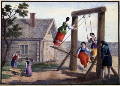 田舎の娯楽。 Pyotr Alexandrovich Alexandrov (1794-?) による絵画。 紙に水彩、インク 作： Pyotr Alexandrovich Alexandrov