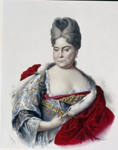 ロシアのナタリア・アレクセーヴナ大公女 (1673-1716)、ピョートル大帝 (1672-1725) の姉妹の肖像。 (ロシアのナタリア・アレクセーヴナ大公妃、ピョートル大帝の姉妹の肖像)。 ピョートル フョードロヴィッチ ボレル (1829-1898) の作品、 作： Pyotr Fyodorovich Borel