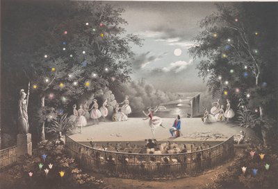 1851年にペテルゴフ公園にあるピンクパビリオンでのC.プニーによるバレエナイアッドとフィッシャーマン。 作： Pyotr Fyodorovich Borel