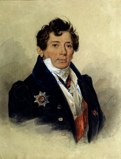 「アレクサンドル・ツルゲーネフ (1784-1846) の肖像、ロシアの歴史家であり政治家」ピョートル・フョードロヴィッチ・ソコロフ (1791-1848) によるリトグラフ 1816 プーシキン記念博物館、サンクトペテルブルク 作： Pyotr Fyodorovich Sokolov