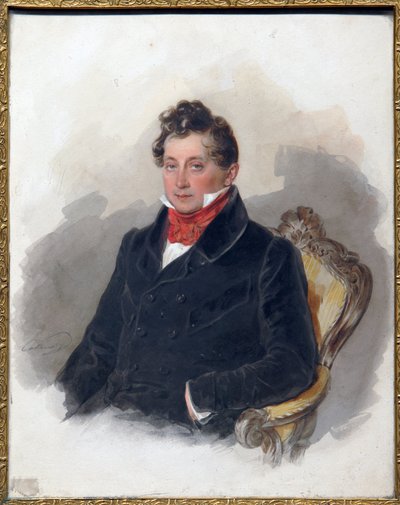 デカブリスト (またはデカブリスト) ミハイル・ヴィエルゴルスキー (1788-1856) の肖像。 （デカブリストM. Vielgorskyの肖像）。 ピョートル (ピョートル) フョードロヴィチ ソコロフ (ピエール ソコロフ) (1791-1848) の作品、紙に水彩、1840 年頃。 19 世紀のロシアの芸術、ロマン主義。 作： Pyotr Fyodorovich Sokolov