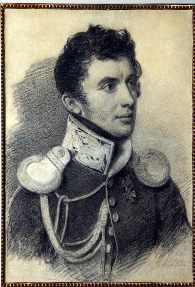 デカブリスト (またはデカブリスト) ニキータ・ムラヴィョフ (1797-1843) の肖像。 （デカブリストN.Muravyovの肖像）。 ピョートル (ピョートル) フョードロヴィチ ソコロフ (ピエール ソコロフ) (1791-1848) の作品、厚紙に鉛筆とパステル、1822 年。 ロシアの芸術、19 世紀、ロマン主義。 A.P. 作： Pyotr Fyodorovich Sokolov