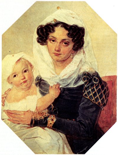 伯爵夫人マリアN.ボルコンスカヤ1805-1863の肖像、息子ニコライ、1826年 作： Pyotr Fyodorovich Sokolov