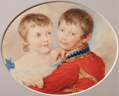 1825年の子供としての皇太子アレクサンドルニコラエビッチと大公マリアニコラエフナの肖像 作： Pyotr Fyodorovich Sokolov