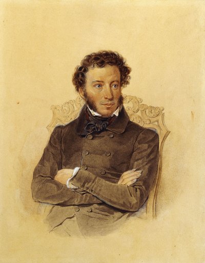 詩人Aleksandr Sergeevich Pushkinの肖像、c。 1830 作： Pyotr Fyodorovich Sokolov