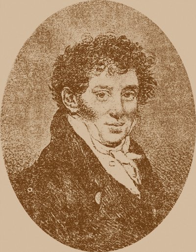 作曲家でギタリストの Andrei Osipovich Sychra 1773-1850、1817 の肖像。 作： Pyotr Fyodorovich Sokolov