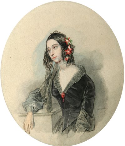 詩人エヴドキア・ロストプチナの肖像、1811～1858年、1846年。 作： Pyotr Fyodorovich Sokolov