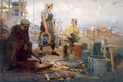 赤いソルモヴォ造船所、1920年頃（カラーリトグラフ） 作： Pyotr Ivanovich Kotov