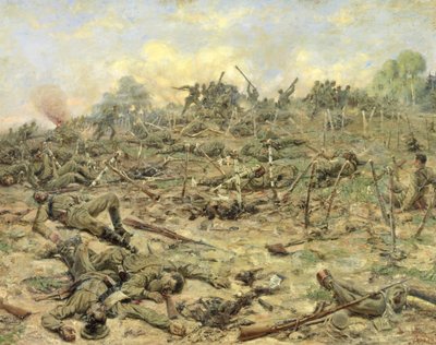ドイツ軍の塹壕を攻撃するロシア歩兵部隊 作： Pyotr Pavlovich Karyagin