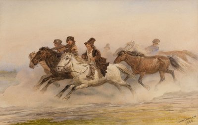 ナイトウォッチ。 I.ツルゲーネフによるハンターのアルバムからのスケッチのイラスト、1867 作： Pyotr Petrovich Sokolov