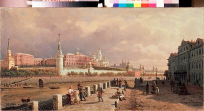 モスクワのソフィア堤防からのクレムリンの眺め - Pyotr Petrovich Vereshchagin (Pyotr Vereshchagin) (1836-1886) による絵画、キャンバスに油彩 作： Pjotr ​​​​Petrowitsch Wereschtschagin