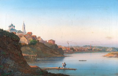 モスクワのクルティツィにある生神女就寝教会、背景にシモノフ修道院、1858年。 作： Pyotr Sergeevich Stepanov
