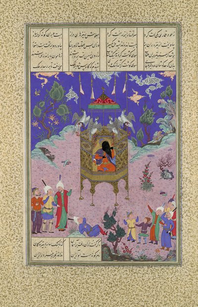 Kai Kavus Ascend to the Sky, Folio 134r from the Shahnama Book of Kings..., ca. 1525-30。 作： Qadimi