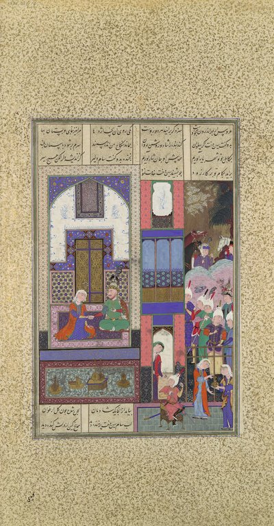 サムはシンドゥクトとの契約を封印、フォリオ 85v from the Shahnam Book of Kings..., ca. 1525-3 作： Qadimi
