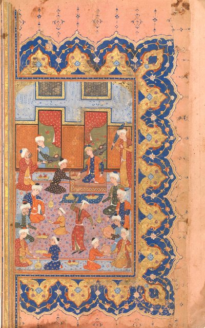 法廷での陽気なシーン、ディバンのフォリオ、ミール アリ シャー ナヴァイの作品集、1580 年 作： Qasim 
