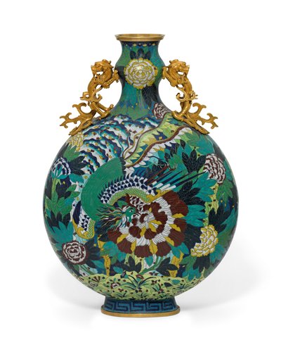 七宝焼の大型ムーンフラスコ(エナメル) 作： Qing Dynasty Chinese School