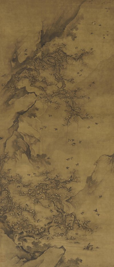 17世紀から18世紀後半の崖に寄り添う鳥 作： Qing Dynasty Chinese School