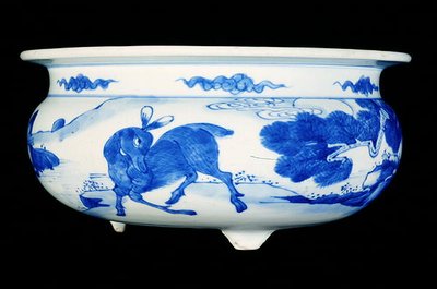 青花鹿図香炉 康熙年間（1662-1722）（磁器 作： Qing Dynasty Chinese School