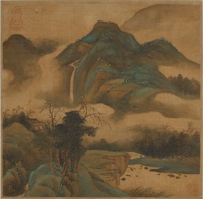 山小屋から滝を眺める 作： Qing Dynasty Chinese School