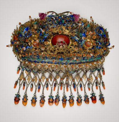 金彩彩色鳥花蝶竹文頭巾 作： Qing Dynasty Chinese School