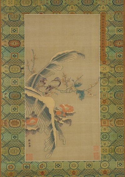鳥と雪に覆われた木のケシのタペストリー 作： Qing Dynasty Chinese School