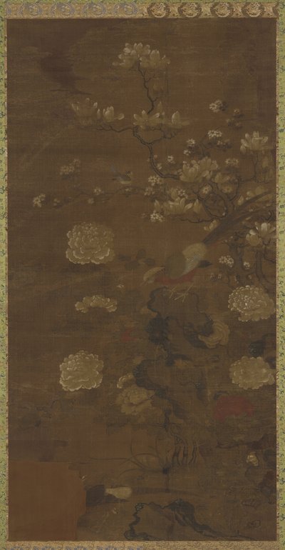 マグノリア、牡丹、キジ 作： Qing Dynasty Chinese School