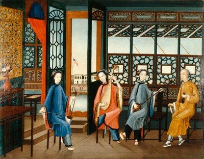 音楽四重奏とアメリカ国旗 1800年頃 油彩・キャンバス 作： Qing Dynasty Chinese School
