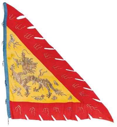 バナーのペアの1つ、c.1900（シルク） 作： Qing Dynasty Chinese School