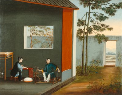 紡ぐ二人の女 1800年頃 油彩・カンヴァス 作： Qing Dynasty Chinese School