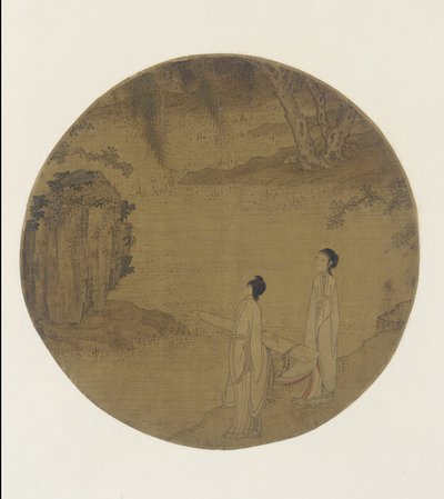 秦（zither）を持つ2人の女性 作： Qing Dynasty Chinese School