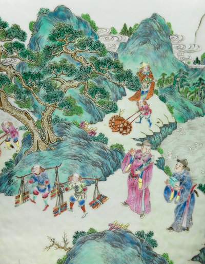 インペリアルファミールローズ花瓶（セラミック）のペアの1つからの詳細 作： Qing Dynasty   Jiaqing Period Chinese School