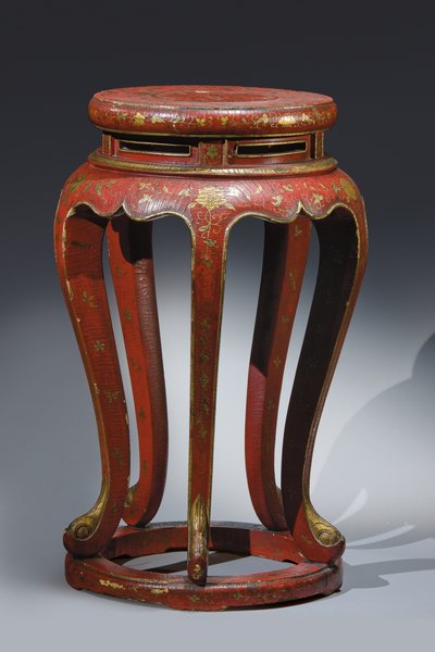 Jardinière（ゴールド、ブラウン、グリーンのディテールが施された赤のラッカー仕上げ） 作： Qing Dynasty Chinese School