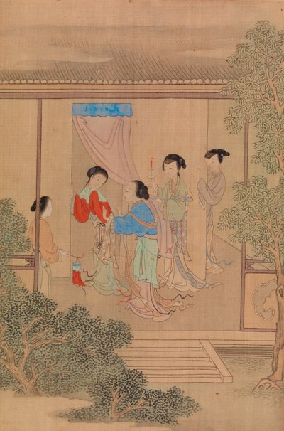 ポーチの 5 人の人物 作： Qiu Ying