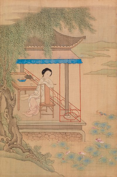 ポーチに座っている女の子 作： Qiu Ying