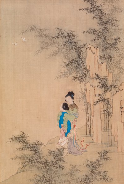 風景で抱き合う 2 人の人物 作： Qiu Ying